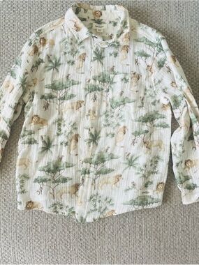 Newbie Cream Button-Down Shirt with Green Safari Print